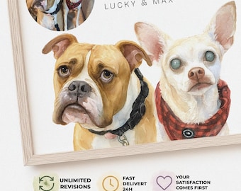 Custom Multi-Pet Portrait — 2, 3, Pet in One Image — Pet Memorial gift — Personalized Dog Art