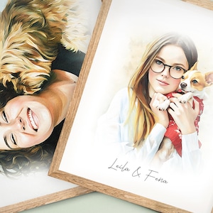 Pet Portraits with Owner - Custom owner Pet Portraits - Personalized Pet and Human Drawing from Photo - Pet family Drawing from Photo