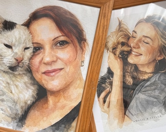 Custom Pet and Owner Portrait • illustration family pet Art (Digital Download)