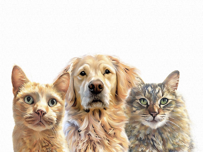 Individuell angefertigtes Tierportrait: Mehrere Haustiere Digitale Illustration (Digitaler Download) Bild 6