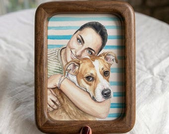 Custom Watercolor Pet Portrait, Couple & Dog, Memorial Gift (Digital Download)
