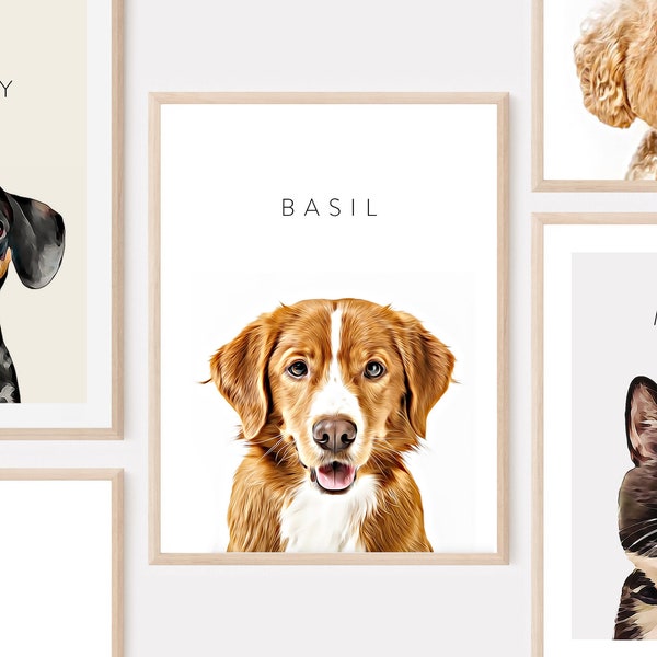 Retrato personalizado de mascotas, pintura de mascotas en acuarela, pintado digitalmente a partir de una foto, gif conmemorativo de mascotas, regalos para mascotas