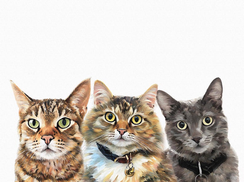 Individuell angefertigtes Tierportrait: Mehrere Haustiere Digitale Illustration (Digitaler Download) Bild 4
