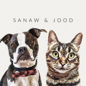 Personalized Two Pet Portraits from Photo: Pet memorial art - Digital download