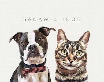 Personalized Two Pet Portraits from Photo: Pet memorial art - Digital download