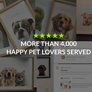 Happy customer photo with custom pet portrait – 5-star Etsy review