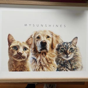 Prezent na Dzień Matki: Portrety Zwierząt - Spersonalizowany Rysunek 3 Zwierząt ze Zdjęcia - Spersonalizowane Prezenty dla Psich Mam