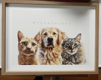 Pet portrait from photo – Multiple Pet Illustration - digital download