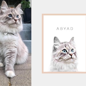 Watercolor custom pet portrait example – happy customer with finished digital art