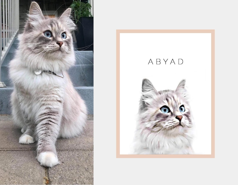 Watercolor custom pet portrait example – happy customer with finished digital art