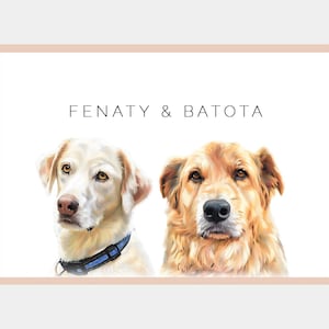 Watercolor style portrait of two pets – digital custom artwork from photos, cat and dog