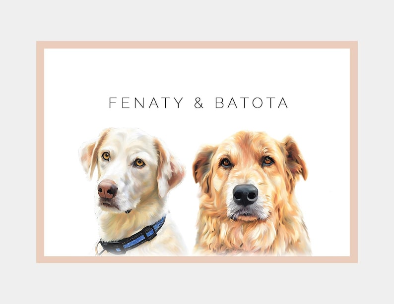 Watercolor style portrait of two pets – digital custom artwork from photos, cat and dog