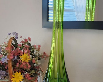 Vintage Viking Epic 24" Avocado Green Swung Vase — Pedestal Base — Mid-Century Modern Art Glass