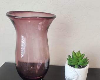 Elegant Purple Lavender Heavy Weighted Glass Vase Unsigned