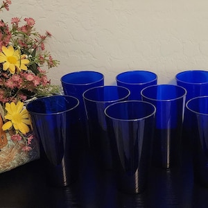 Set of 4 Vintage Libbey Cobalt Blue Tumbler Glasses – 16 oz - Vibrant Retro Glassware - Bold & Durable - Free Shipping