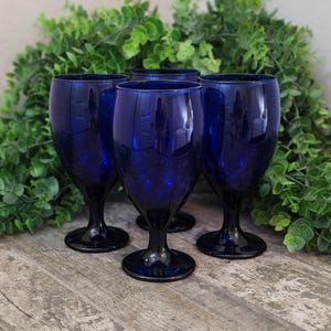 Set of 4 Vintage Cobalt Blue Premier Iced Tea Water Wine Goblets Glasses - 2 Sets Available - Free Shipping!