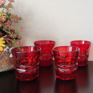 Vintage Fostoria Argus Ruby Red Old Fashioned Tumbler Glasses HFM Set of 4