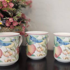 Set of 3 Vintage Villeroy and Boch Catalina Porcelain Coffee Tea Cups Mugs