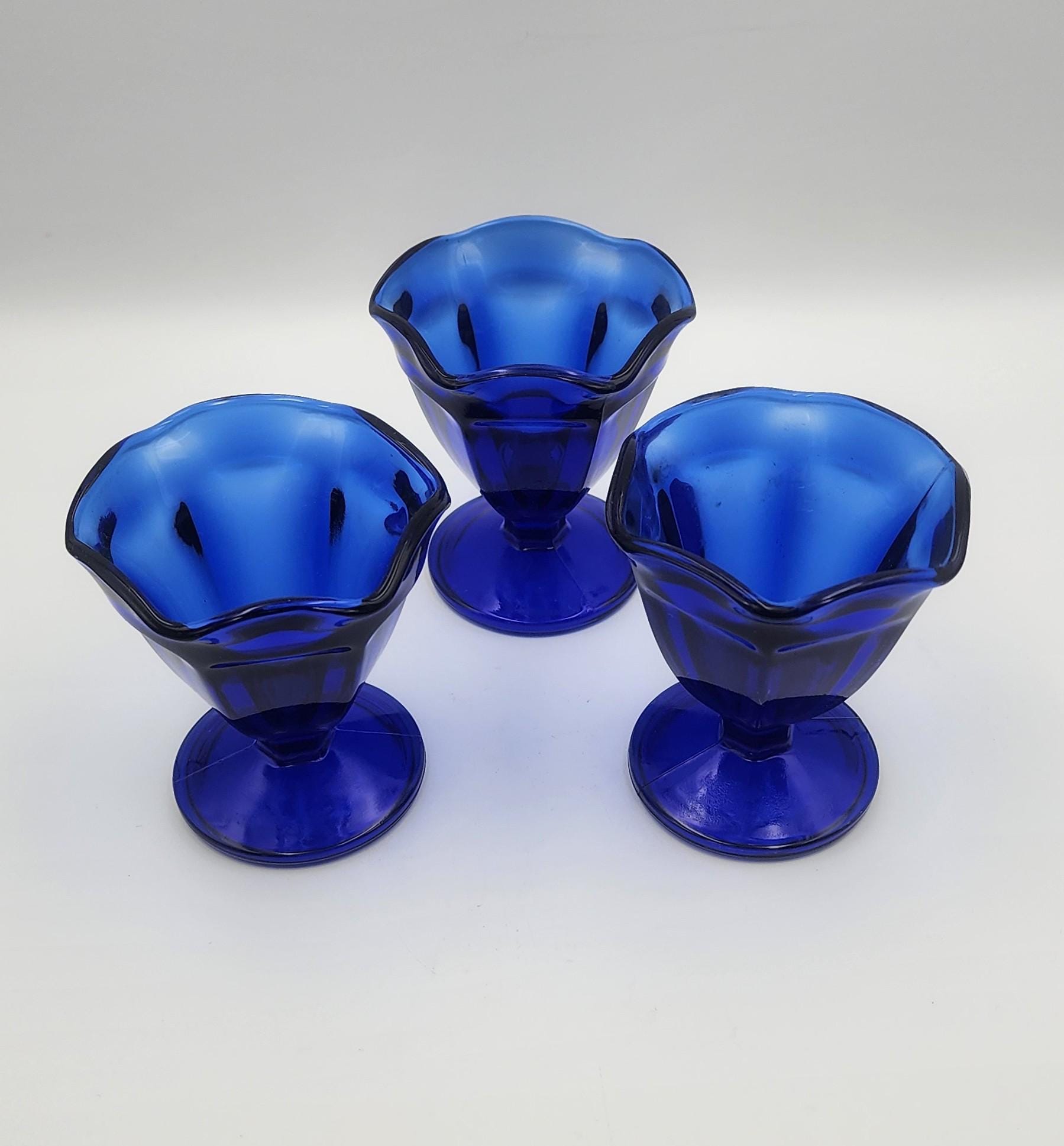 Vintage Anchor Hocking Cobalt Blue Glass Set – 2 Fountain Glasses