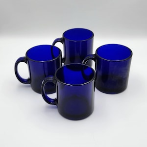 Set of 4 Vintage Libbey Cobalt Blue Glass Mugs – Classic Retro Coffee Cups - 2 in Good Shape, 2 Have Some Film - Free Shipping