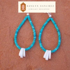 Jacla Blau Türkis Heishi & Weiß Spiny Oyster Ohrringe Jacla Schmuck Blau Natürliche Türkis Heishi Schmuck Pueblo Schmuck