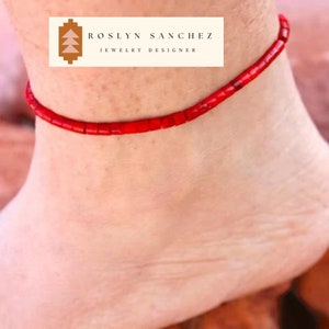Coral Heishi Anklet, Coral Heishi, Red Coral, Anklet, Unisex Jewelry, Minimalist Jewelry