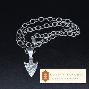 Mens Arrowhead Sterling Necklace Oxidized Sterling Silver Jewelry For Men Mans Gift Native Arrowhead Jewelry Hammered Arrowhead