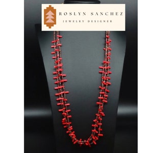 Pueblo Branch Coral Necklace Heishi and Coral Indigenous Jewelry Sinew Wrapped Necklace Pueblo Jewelry