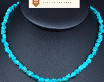 Beaded Nugget Turquoise Necklace Choker: AAA Natural Turquoise Nuggets
