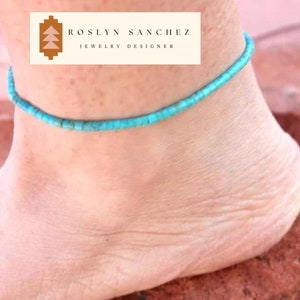 Blue Turquoise Heishi Anklet, Unisex Jewelry, Turquoise Anklet, Blue Heishi, Natural Turquoise