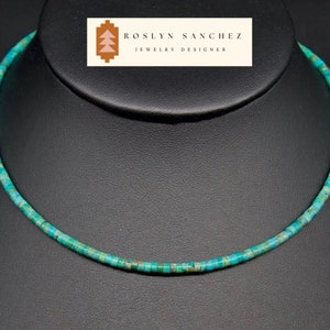 Turquoise Heishi Necklace Adjustable Minimalist Delicate Choker Natural Turquoise