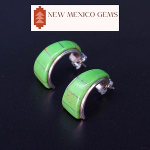Apple Green Gaspeite Hoops Gaspeite Jewelry Earrings Hug Half Hoop Earrings Inlay Jewelry Native Gaspeite Earrings