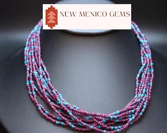 Office Attire, Purple & Blue Seed Beaded Necklace, Multi Strand Necklace, Glass Seed Beads, Southwest Jewelry, Dress Up Jewelry