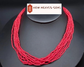 Red Seed Bead Short Collar Necklace Southwest Multi Strand Southwest Jewelry