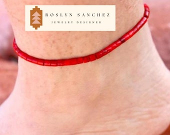 Coral Heishi Anklet, Coral Heishi, Red Coral, Anklet, Unisex Jewelry, Minimalist Jewelry