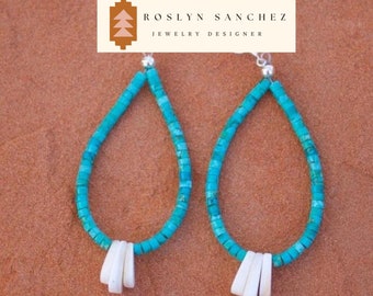 Jacla Blue Turquoise Heishi & White Spiny Oyster Earrings Jacla Jewelry Blue Natural Turquoise Heishi Jewelry Pueblo Jewelry