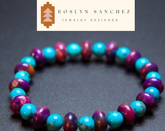 Mojave Purple Turquoise & Blue Turquoise 8mm and 6mm Beaded Bracelet