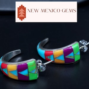 Zuni Native Design Earrings Intricate Inlay Earrings Pueblo Earrings Geometric Pattern Earrings Abstract Art Earrings