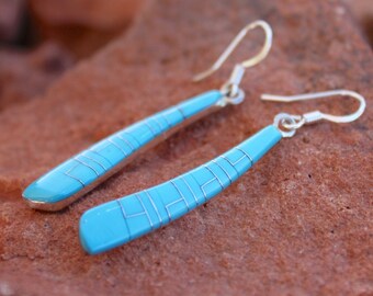 Native Americans Jewelry Turquoise, Turquoise Inlay Earrings, Minimalist Turquoise Jewelry