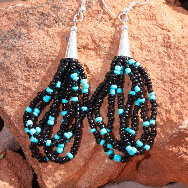 Beaded Multi Strand Earrings, Native Beaded Earrings, Seed Bead Jewelry