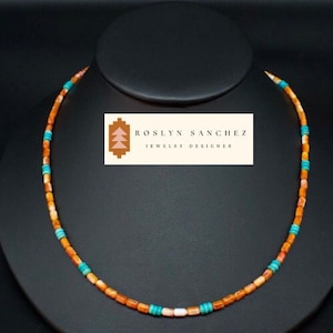 Orange Spiny Oyster Necklace Choker Indigenous Jewelry Natural Grade AAA Spiny Oyster & Turquoise Beads Unisex Jewelry