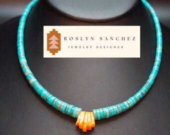 Jacla Necklace, Indigenous Necklace, Unisex, AAA Turquoise, Spiny Oyster
