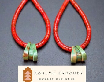 Coral Heishi Lions Paw Jacla Earrings, Jacla Earrings, Desert Jewelry
