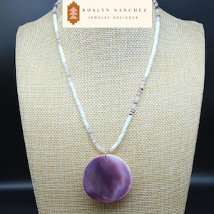 Wampum Pendant Necklace & Earring Set: Indigenous Moon Shell Jewelry