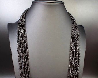 Black Seed Bead Multi Strand Necklace, Beaded Necklace, Southwestern Jewelry