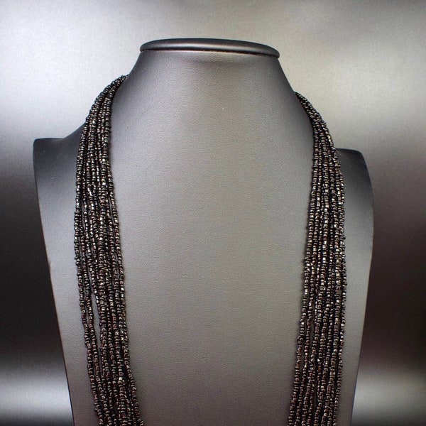 Black Seed Bead Multi Strand Necklace, Beaded Necklace, Southwestern Jewelry