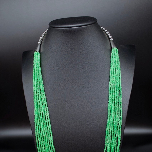 Collier de perles de rocaille Multi Strand Traditions autochtones Perles de rocaille en verre réglables Collier sud-ouest vert