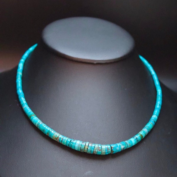 Graduated Heishi Turquoise Necklace Pueblo Necklace Blue & Green Natural Turquoise