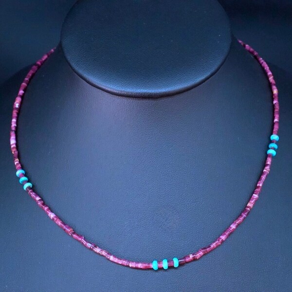 Purple Spiny Oyster Beaded Necklace Choker Turquoise Heishi and Spiny Oyster Beaded Heishi Jewelry Southwest Native Indigenous Jewelry