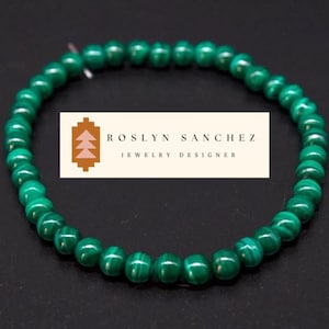 Malachite 4mm Beaded Bracelet, Stretch Bracelet, Malachite Jewelry
